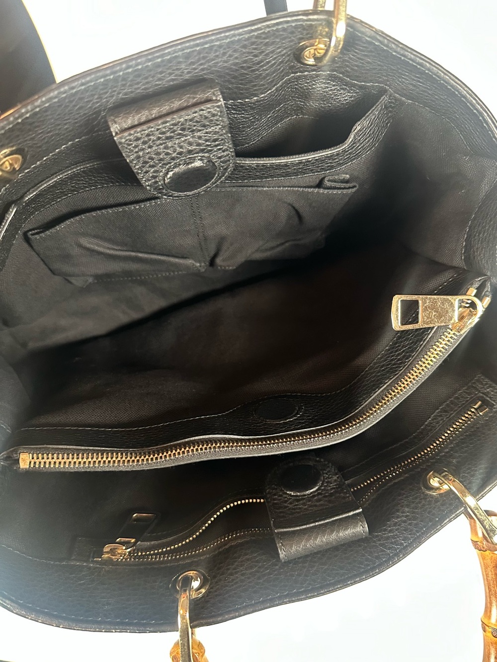Authentic Gucci Black Leather Shoulder Bag with Bamboo Handles - Picture 12 of 16